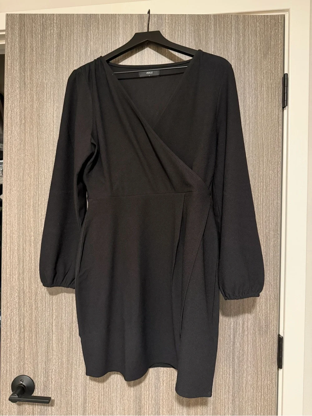 Able Black Long-Sleeve V-Neck Wrap Dress